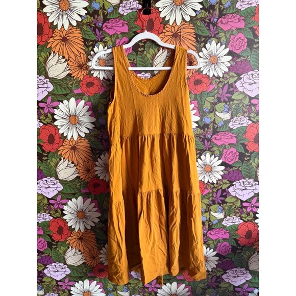Everlane The Weekend Tiered Dress in Mustard Yellow / Gold Size Small Midi Dress - Picture 3 of 5